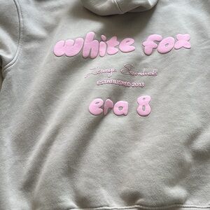 White Fox Gray Hoodie with Pink Logo